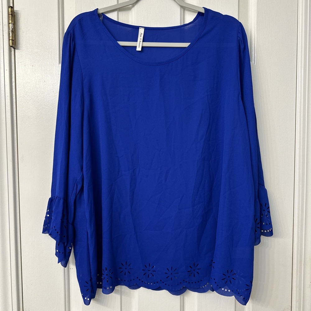 Now N Forever Women 1X Blue 3/4 Sleeve Top Plus Size